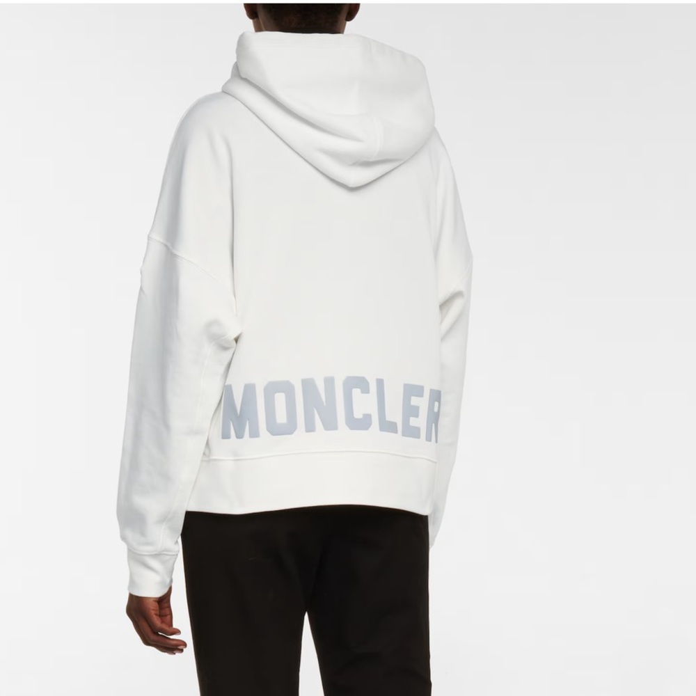 White Moncler Hoodie with Silver Writing